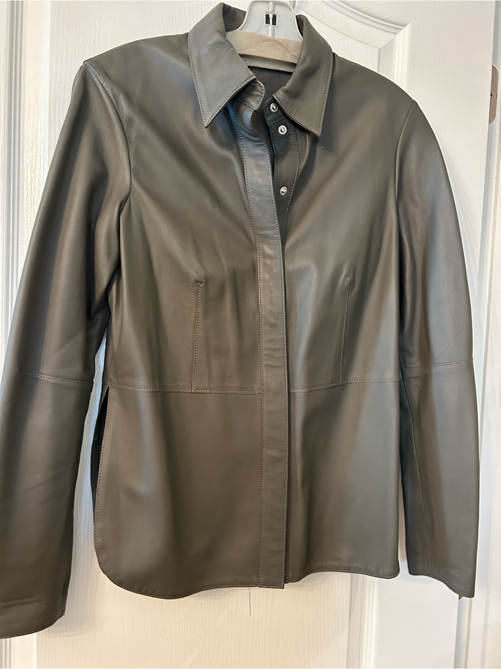 H&M Olive Leather Button-Front Jacket